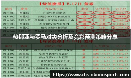 热那亚与罗马对决分析及竞彩预测策略分享